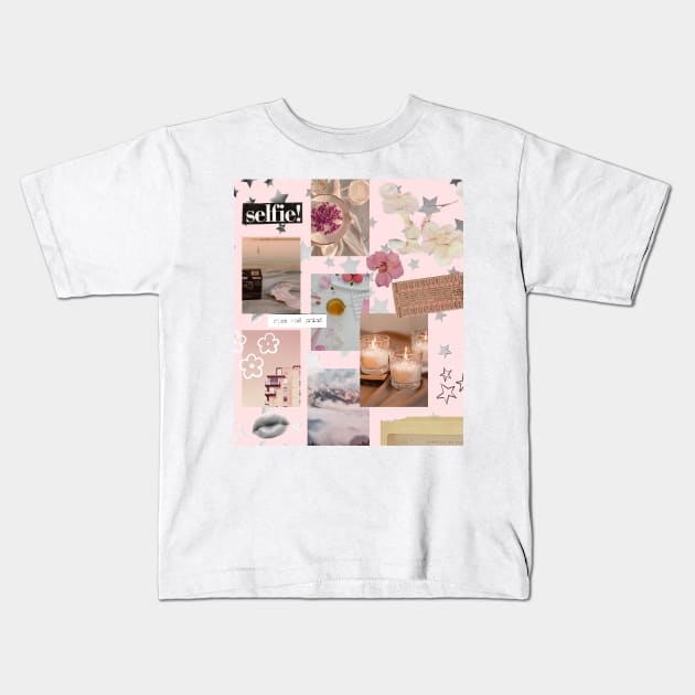 Baby Pink Floral Collage Y2K Kids T-Shirt by madiwestdal